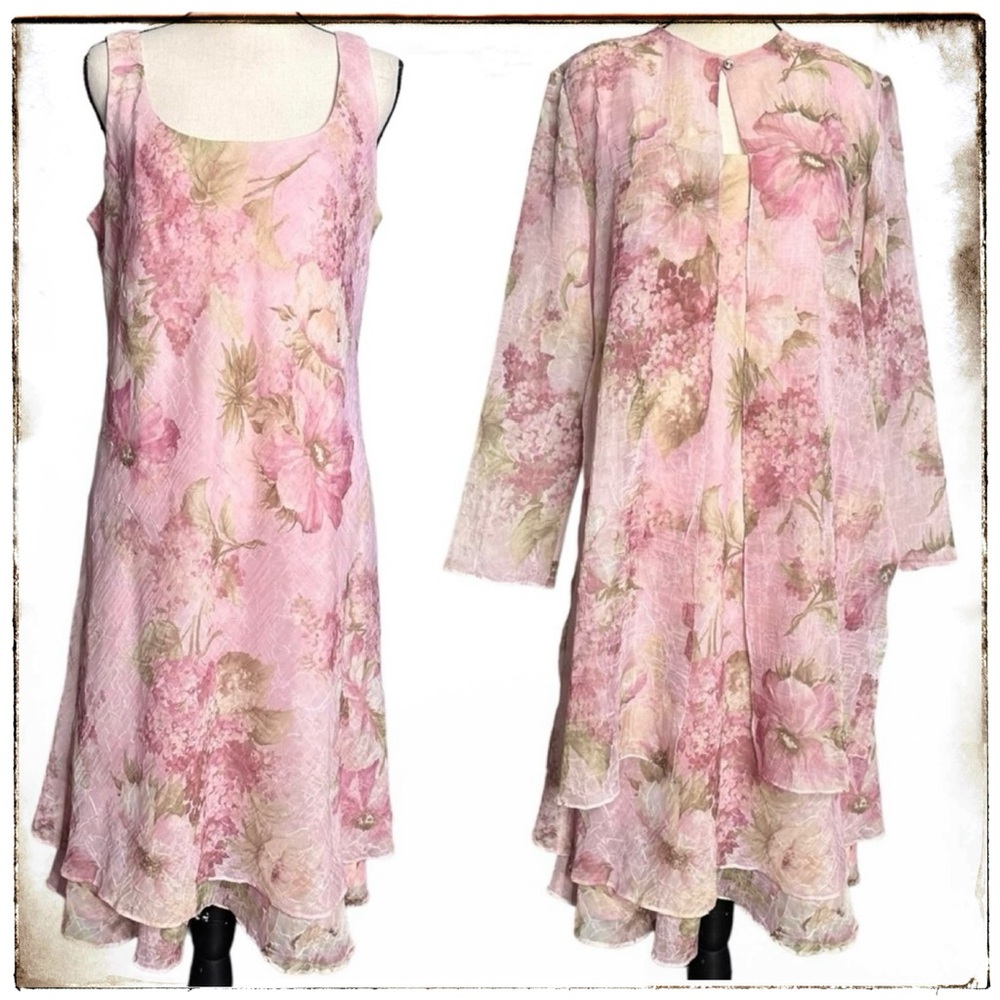 Jessica Howard Pink Floral Midi Dress with Sheer Jacket